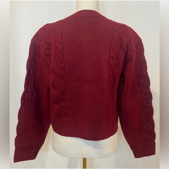 J.Crew Cable-knit cardigan sweater in burgundy - Picture 9 of 11